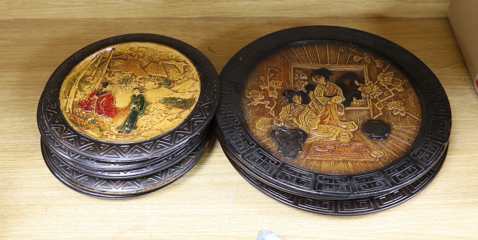 3 large and 5 smaller Bretby chinoiserie wall plates, largest 33cm